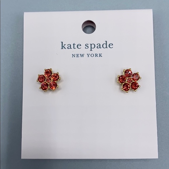 Kate Spade Gold Tone Coral Crystal Flower Earrings - Picture 5 of 5